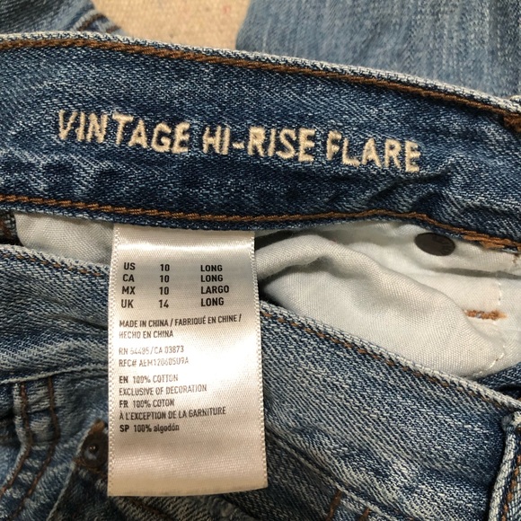 American Eagle Jeans Vintage Hi Rise Flare Leg Distressed Size 10 Long - Picture 6 of 6